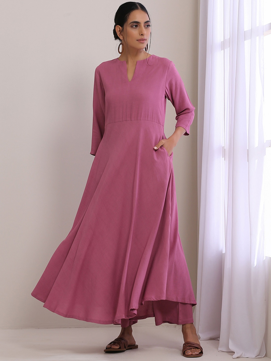 

trueBrowns Anarkali Pure Cotton Kurta with Palazzos, Pink