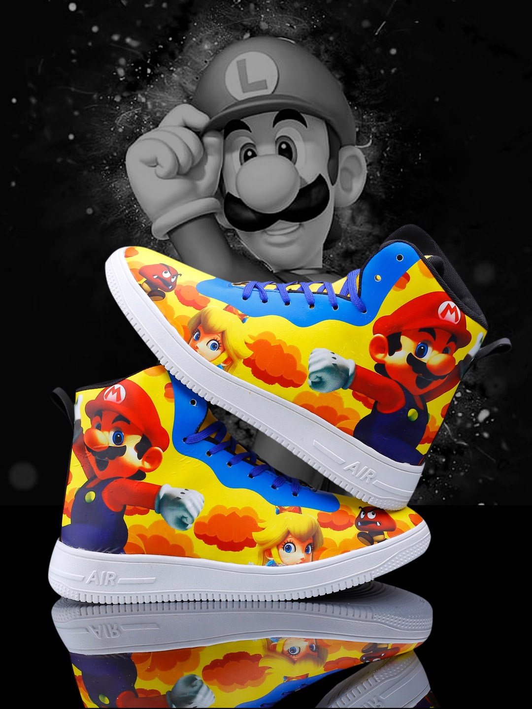 

Woakers Men Super Mario Printed Waterproof Lining Comfort Insole Basics Sneakers, White