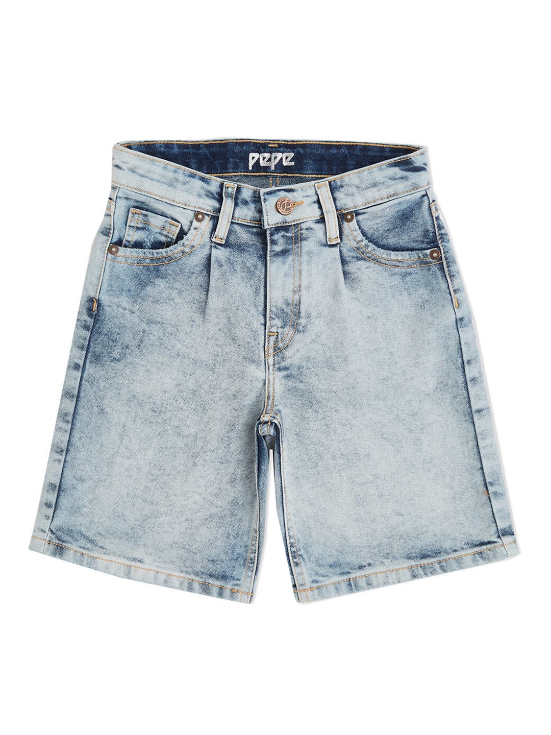 

Pepe Jeans Girls Washed Loose Fit High-Rise Cotton Denim Shorts, Blue