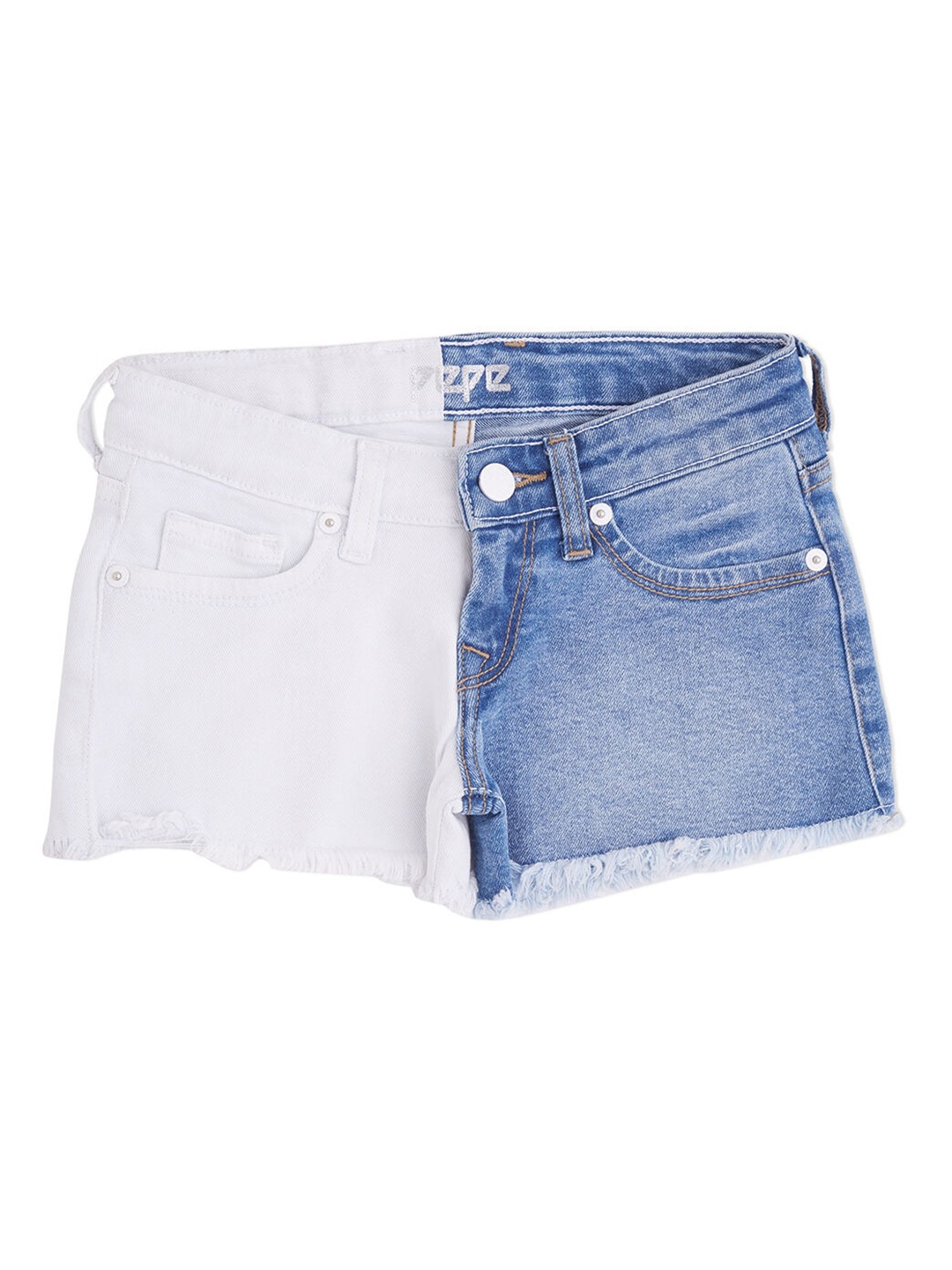 

Pepe Jeans Girls Mid-Rise Colourblocked Cotton Denim Shorts, White