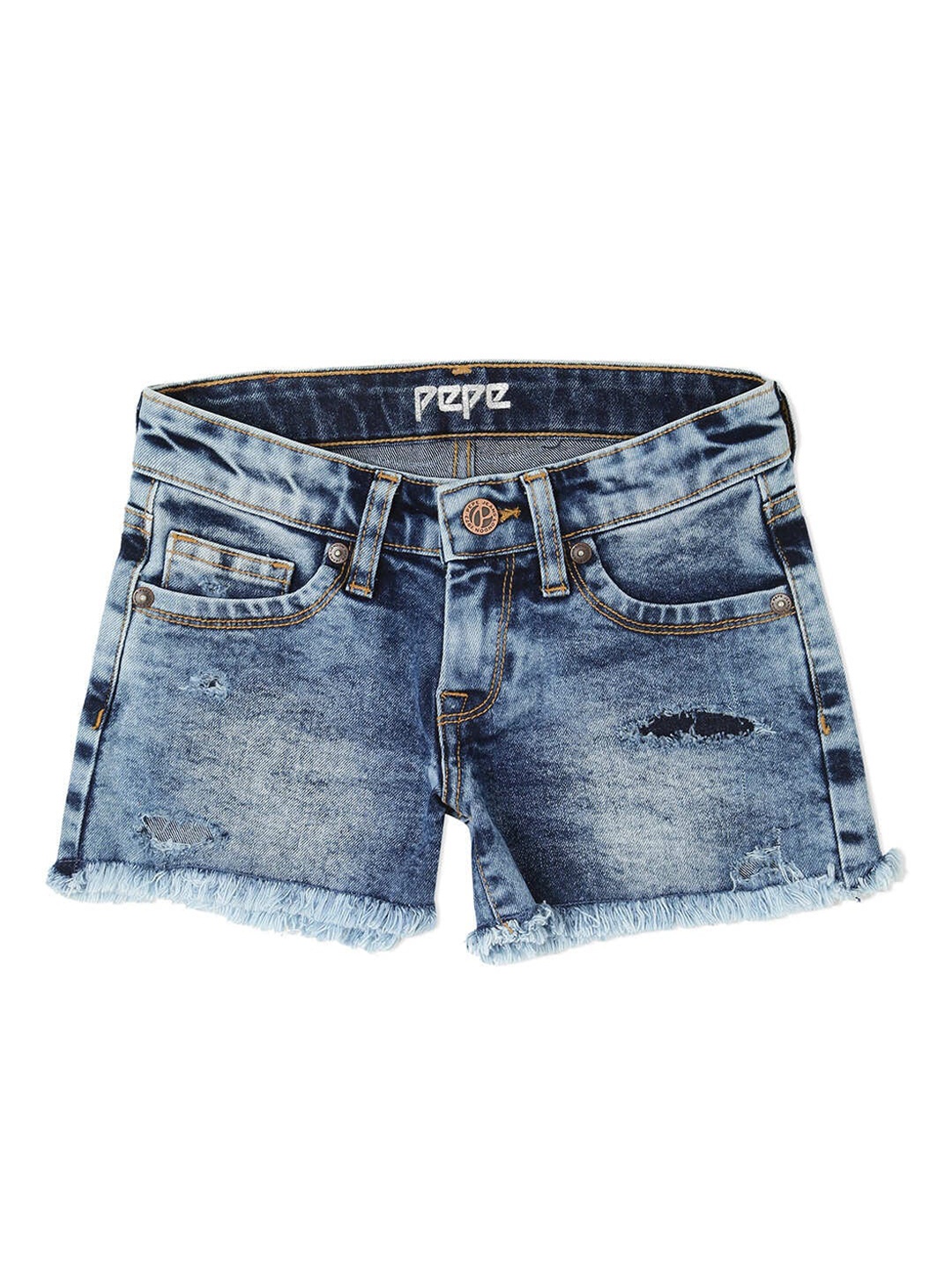 

Pepe Jeans Girls Mid-Rise Washed Cotton Denim Shorts, Blue