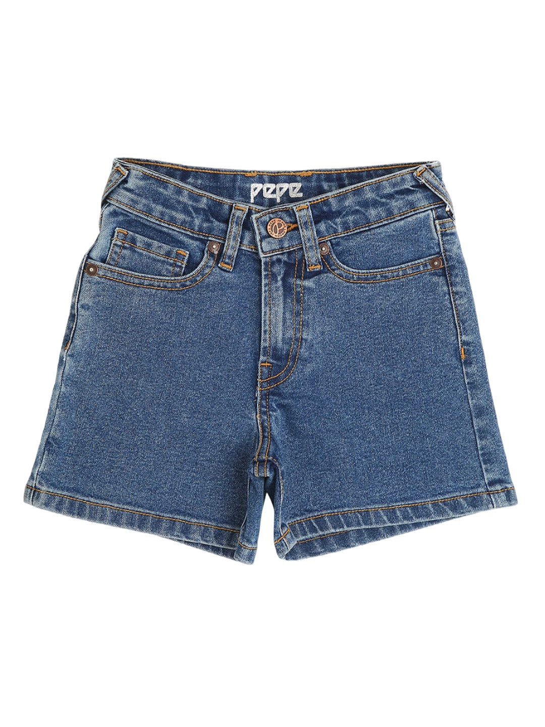 

Pepe Jeans Girls Washed Skinny Fit High-Rise Cotton Denim Shorts, Blue