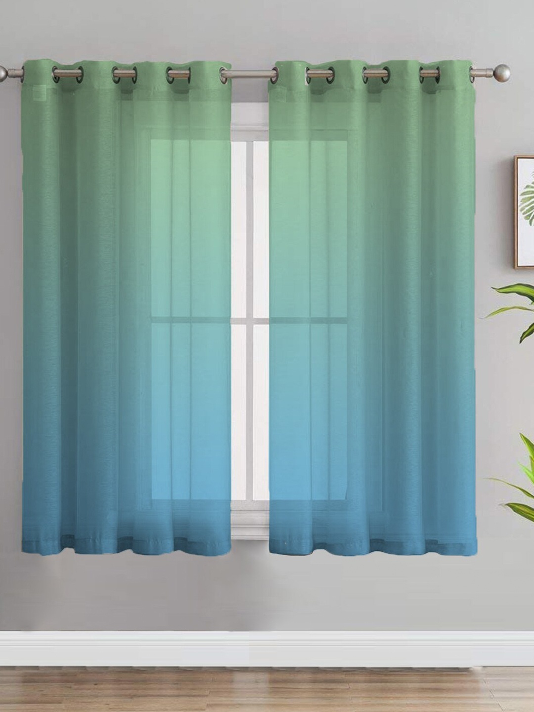 

SPACES Ombre Blue & Green 2 Pcs Sheer Semi Transparent Window Curtains