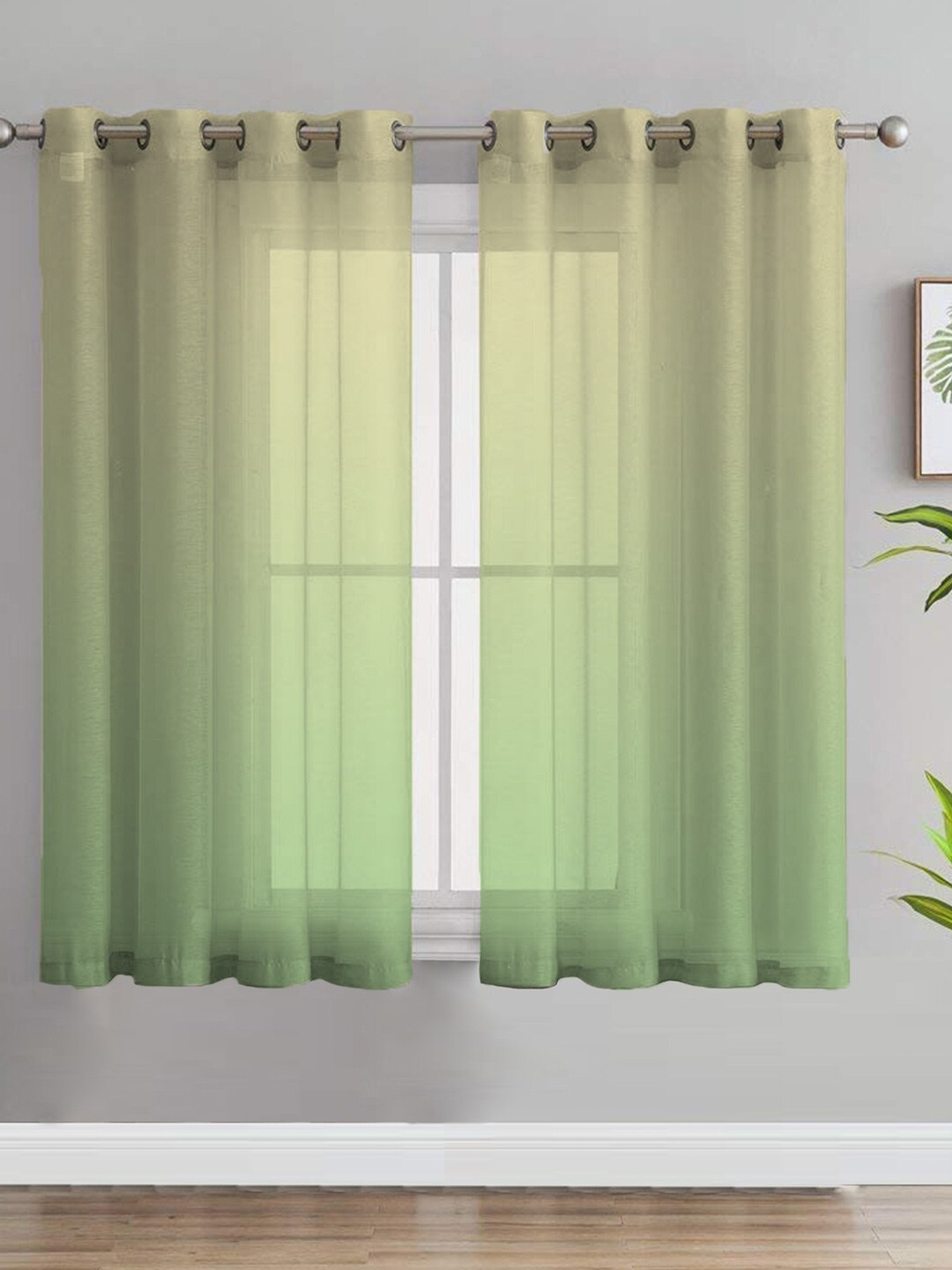 

SPACES Ombre Green & Yellow 2 Pcs Sheer Semi Transparent Window Curtains