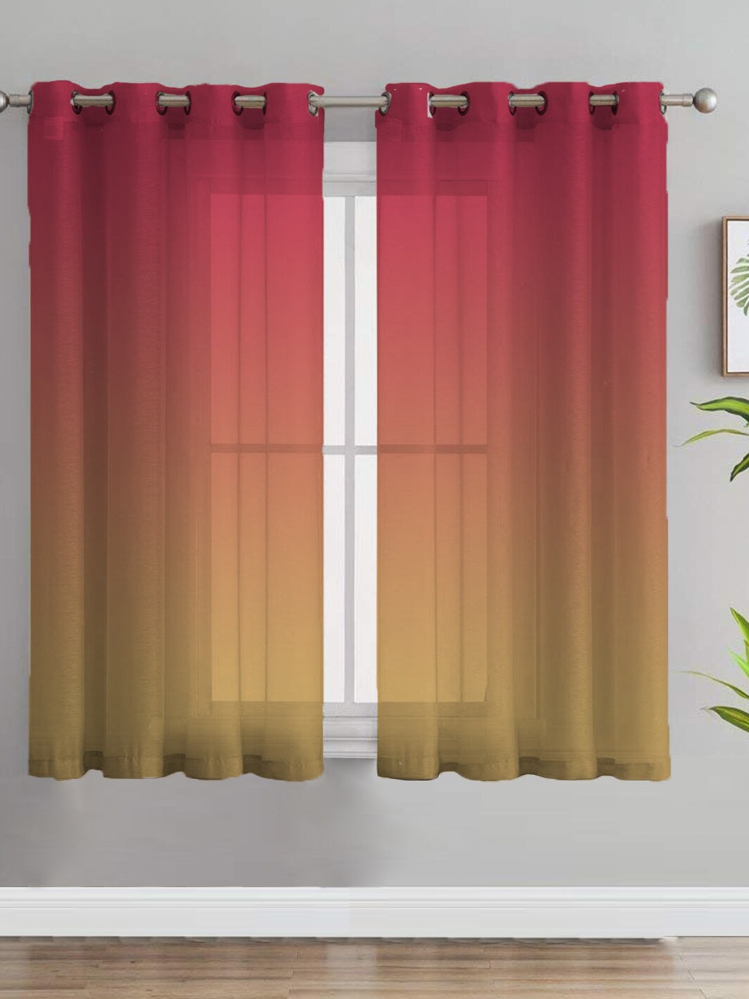 

SPACES Ombre Orange & Red 2 Pcs Sheer Semi Transparent Window Curtains
