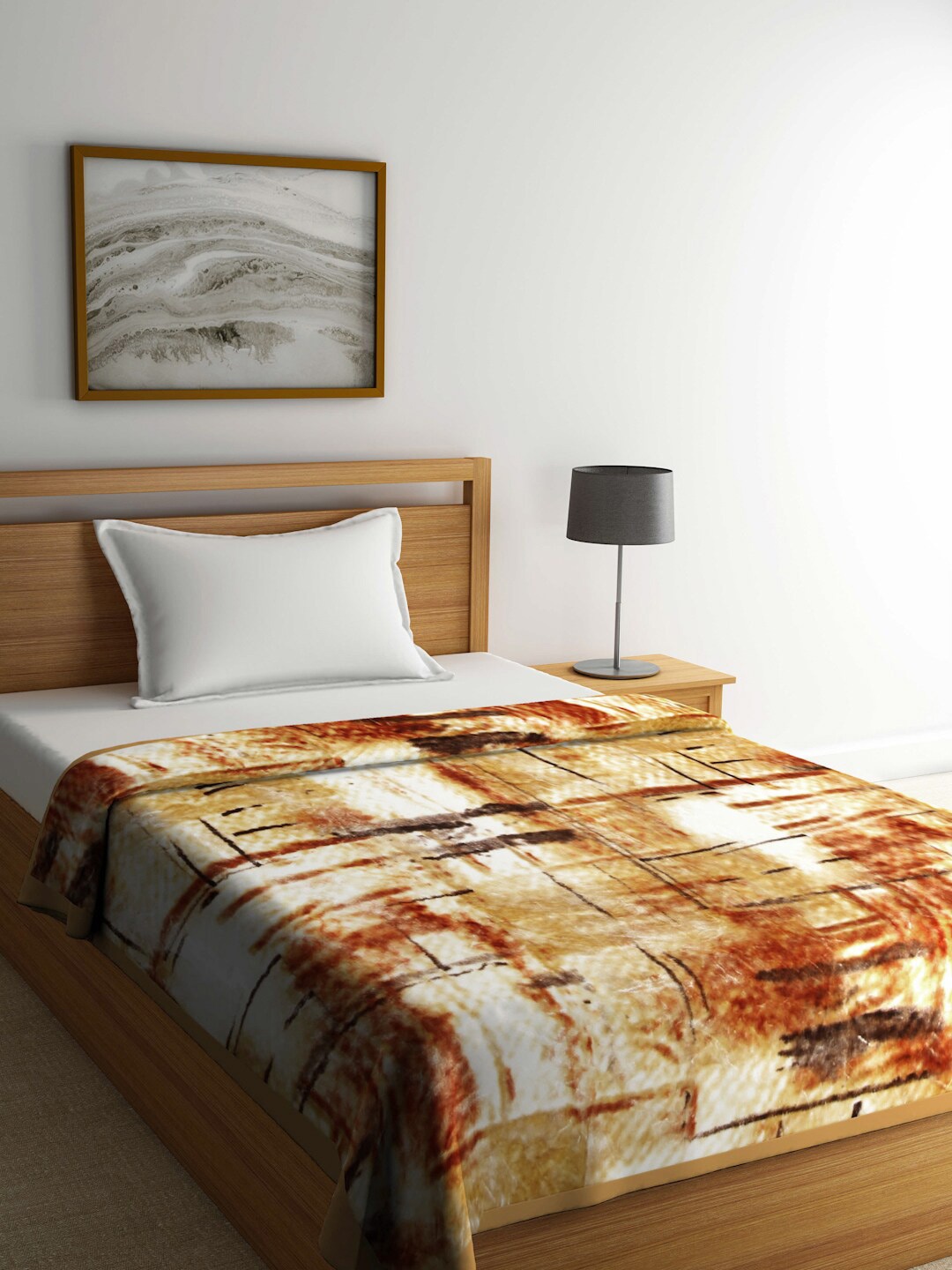 

KLOTTHE Brown & White Abstract Printed 1000 GSM Woolen Single Bed Heavy Blanket