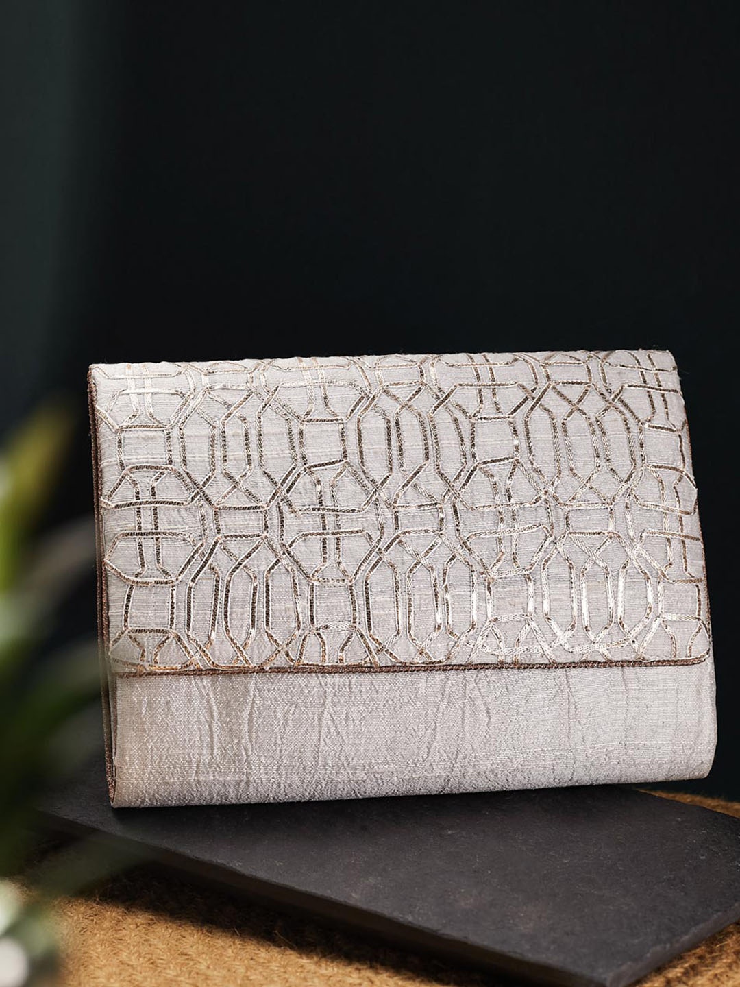 

Fabindia Envelope Clutch With Embroidered, White