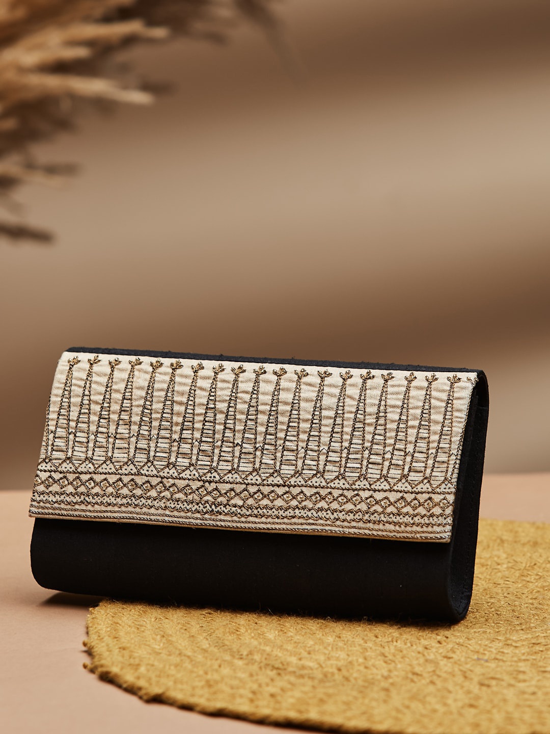

Fabindia Embroidered Envelope Clutch, Black