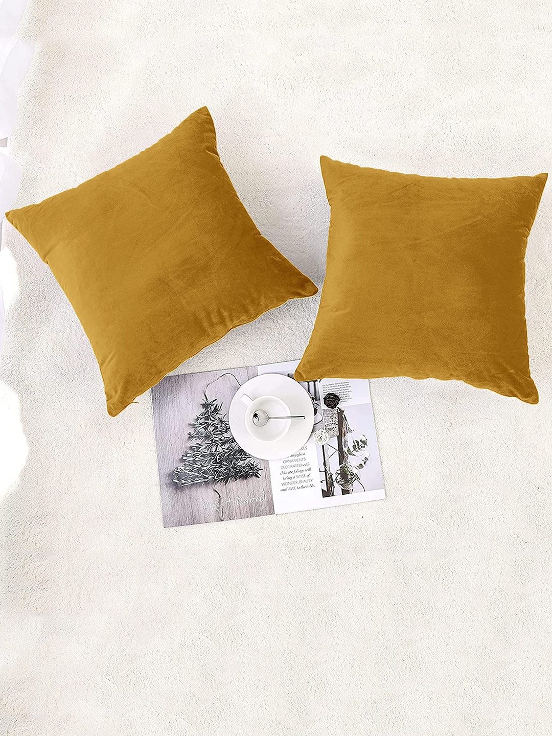 

CHANDERKASH Mustard 2 Pieces Velvet Square Cushion Covers