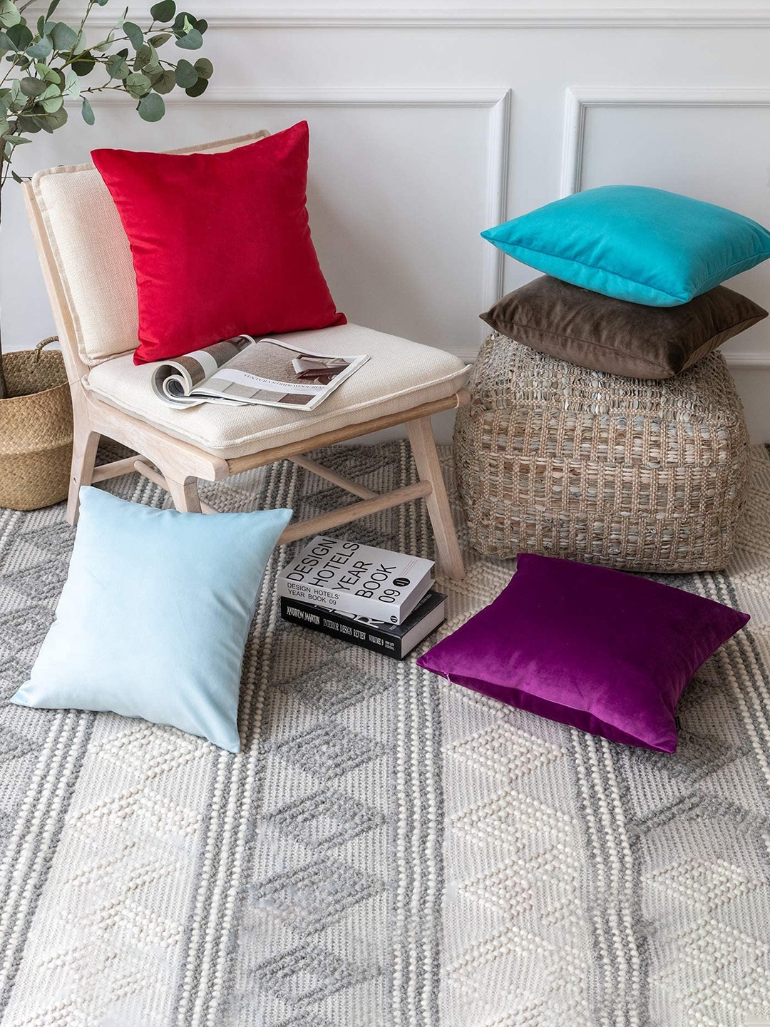 

CHANDERKASH Red 2 Pieces Velvet Square Cushion Covers