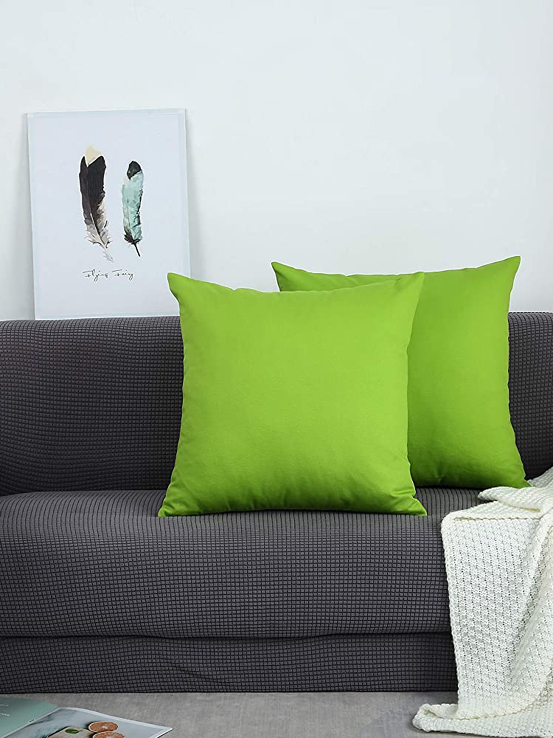 

CHANDERKASH Green 2 Pieces Pure Cotton Square Cushion Covers