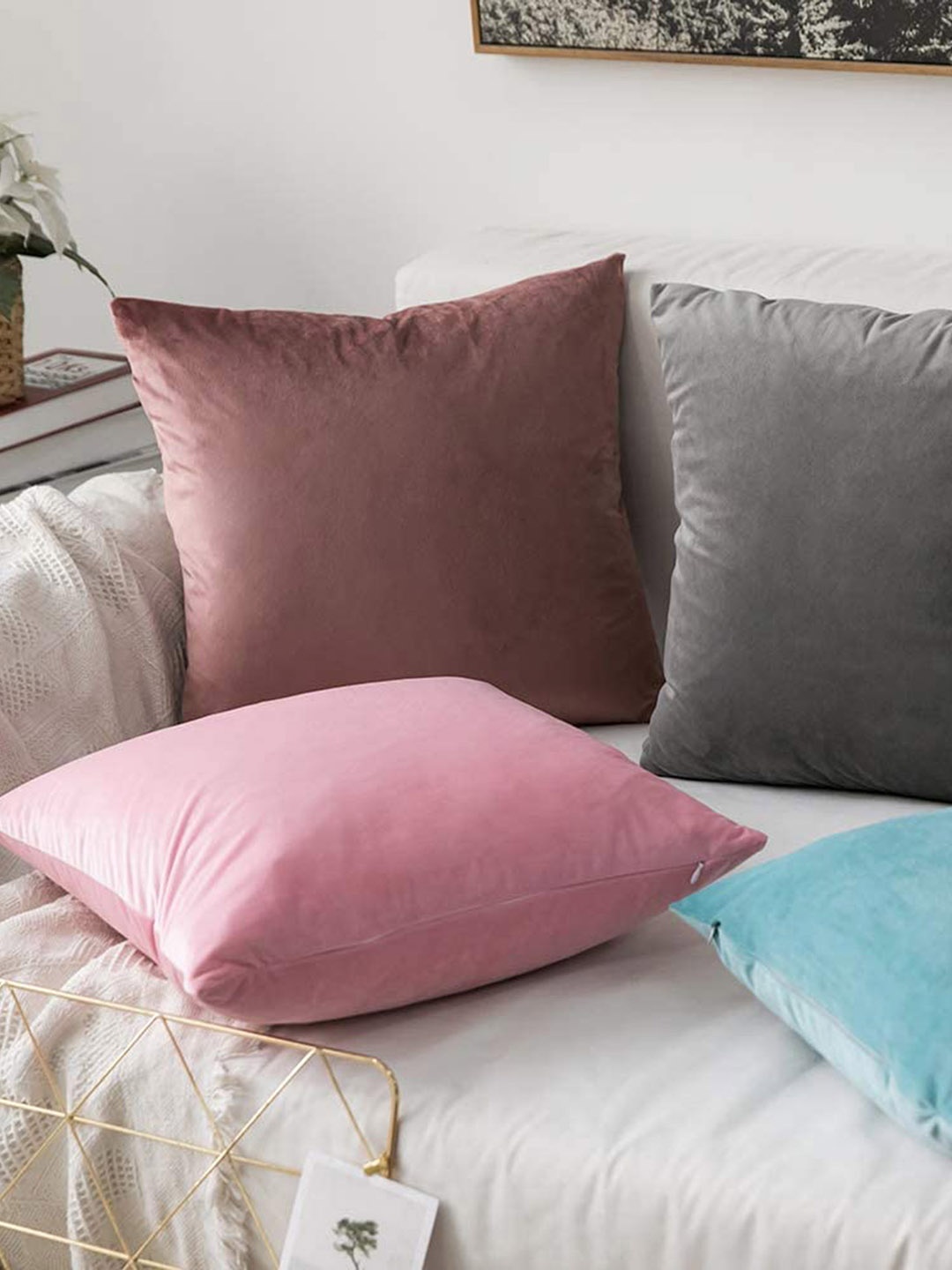 

CHANDERKASH Pink 2 Pieces Velvet Square Cushion Covers