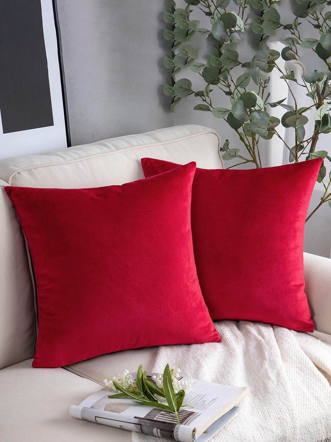 

CHANDERKASH Red 2 Pieces Velvet Square Cushion Covers