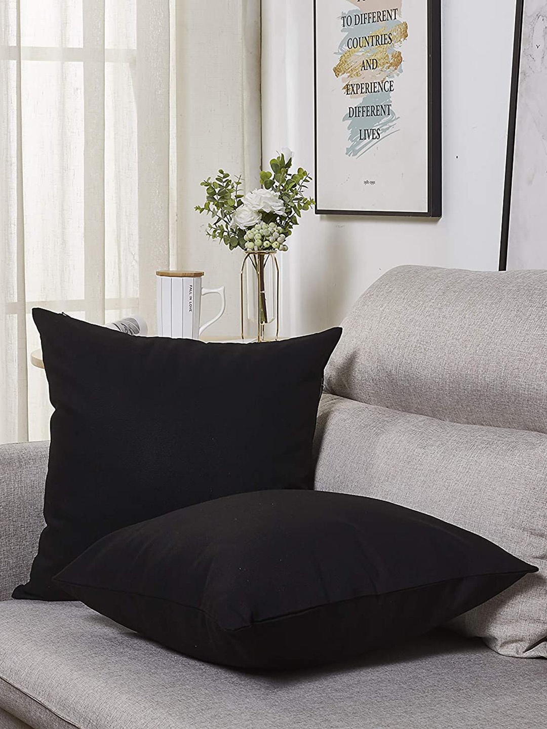 

CHANDERKASH Black 2 Pieces Pure Cotton Square Cushion Covers