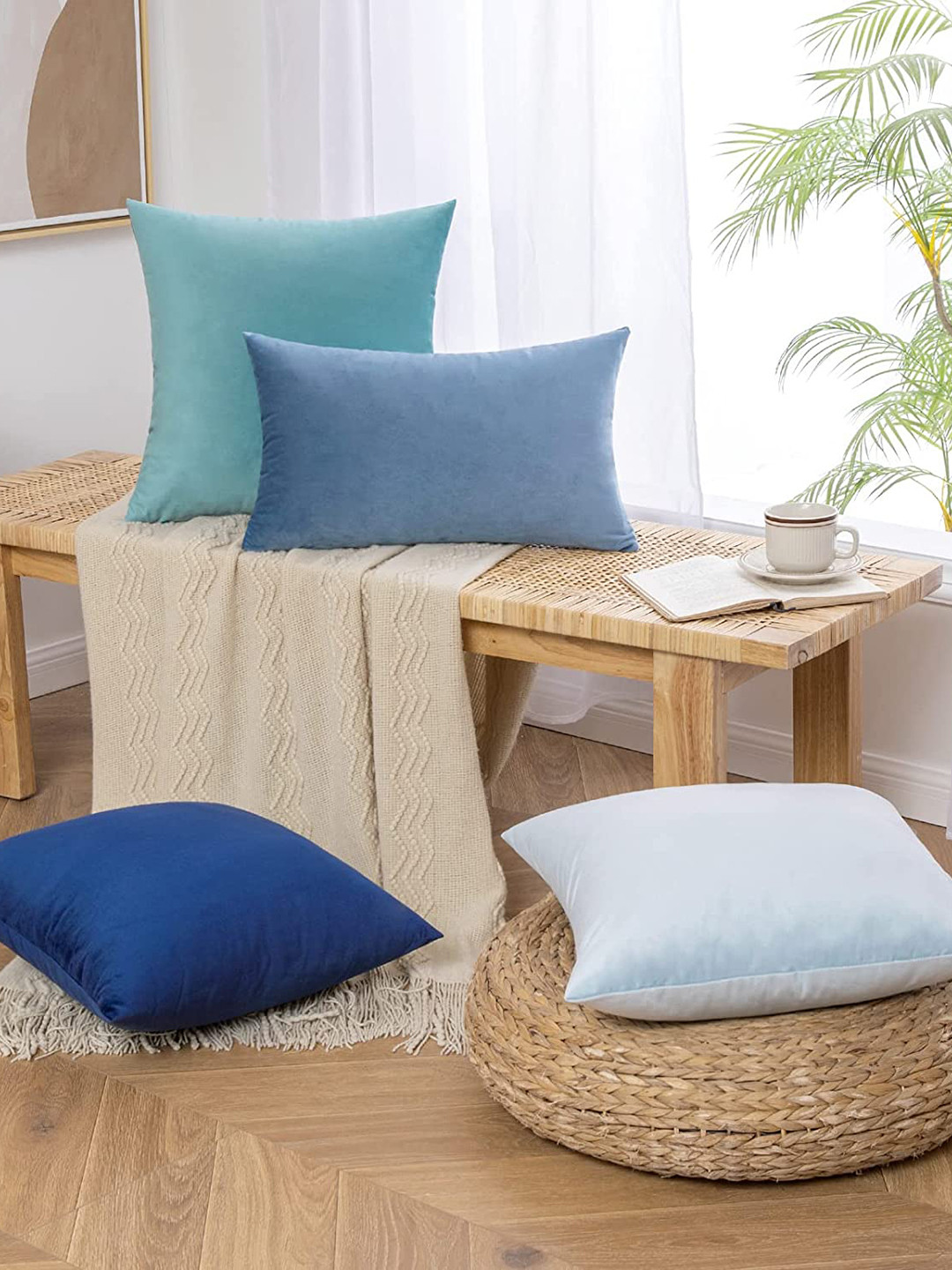 

CHANDERKASH Blue 2 Pieces Velvet Square Cushion Covers