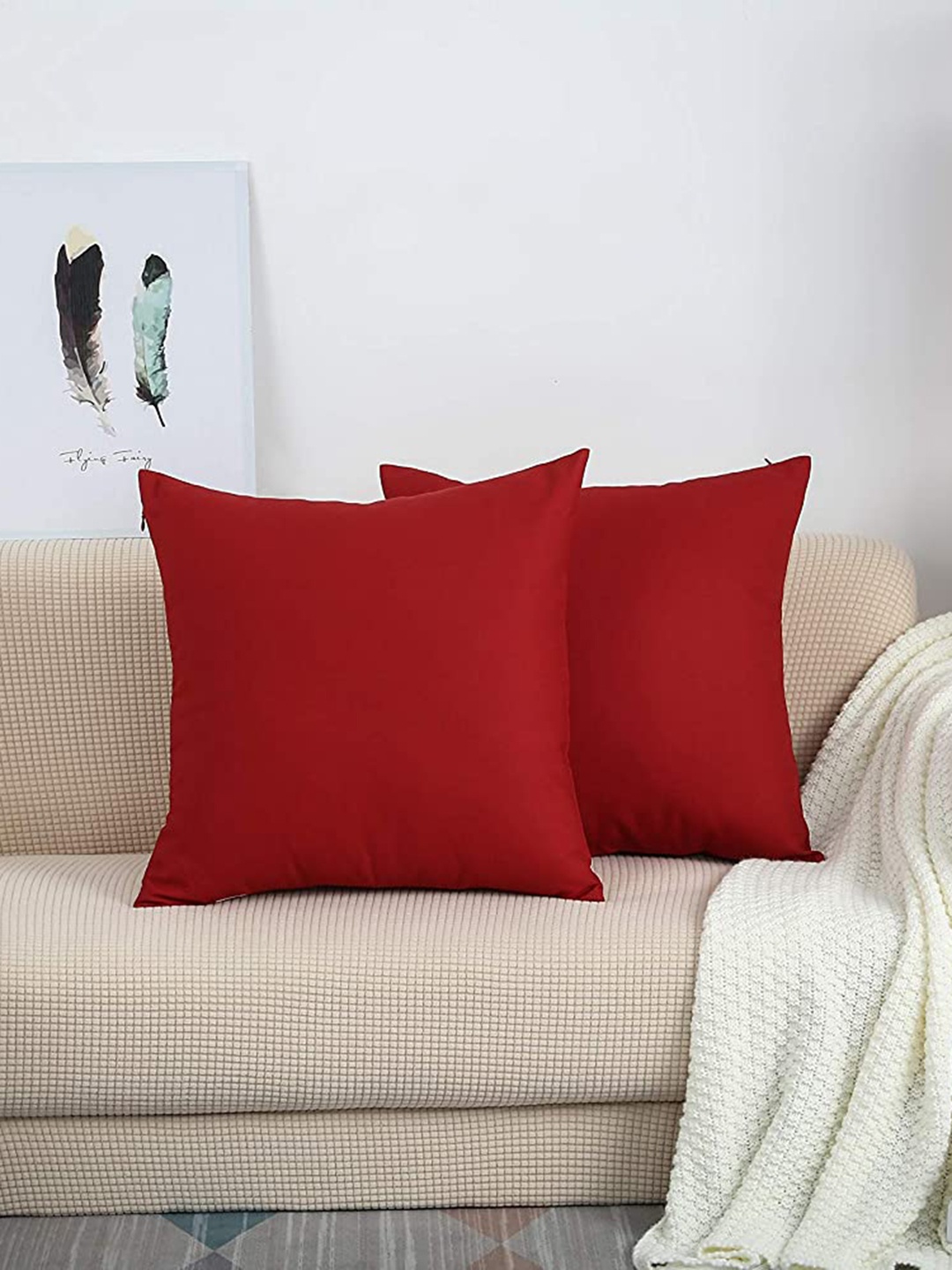 

CHANDERKASH Maroon 2 Pieces Pure Cotton Square Cushion Covers