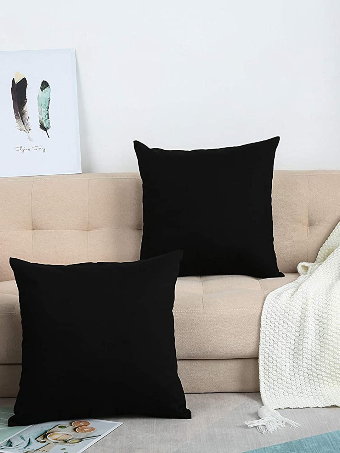 

CHANDERKASH Black 2 Pieces Pure Cotton Square Cushion Covers