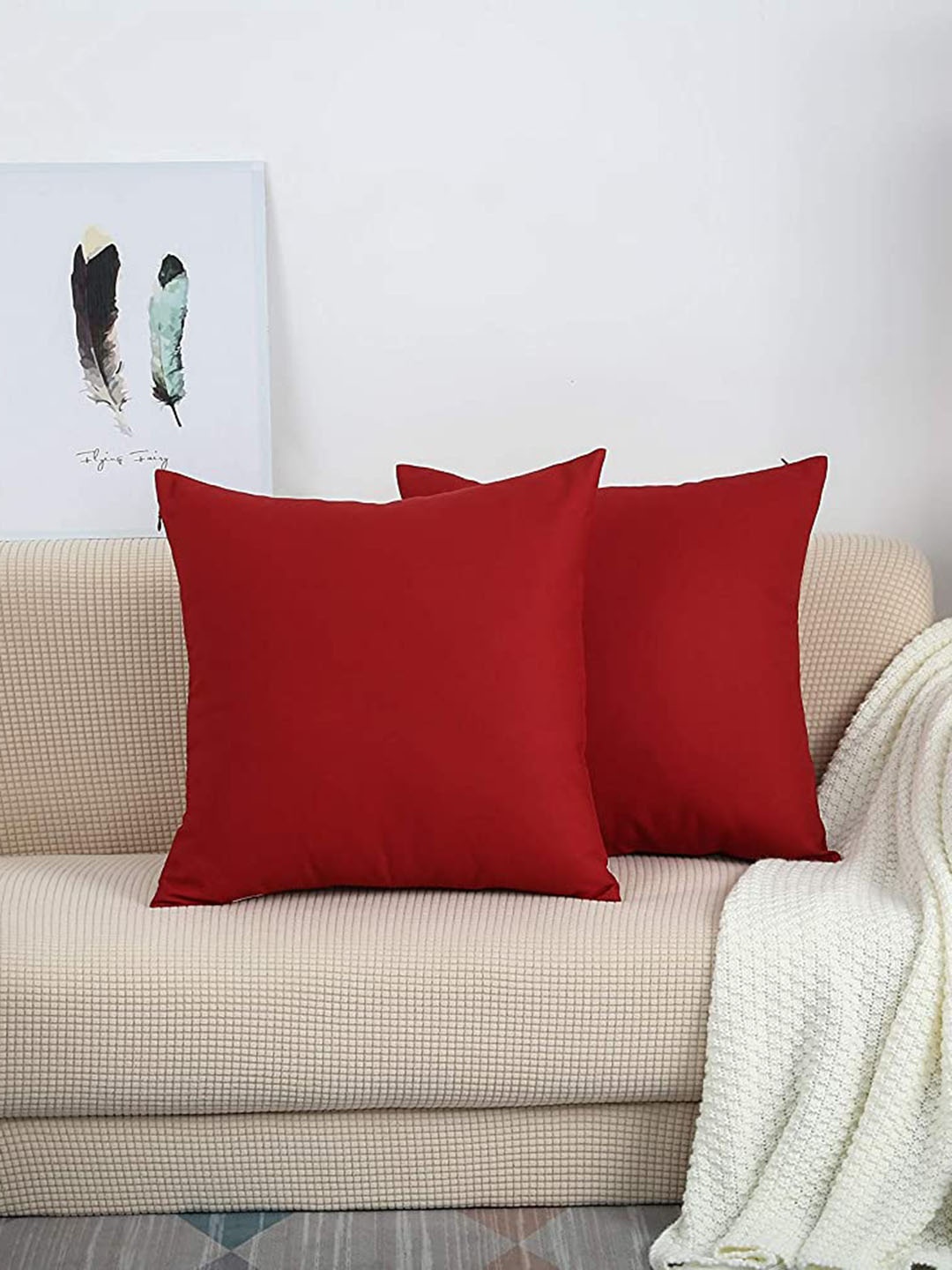 

CHANDERKASH Maroon 2 Pieces Pure Cotton Square Cushion Covers, Red