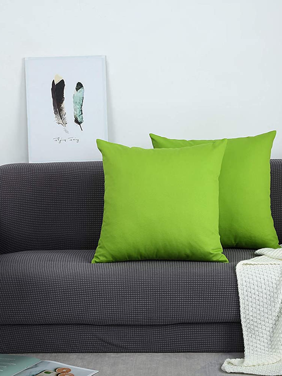 

CHANDERKASH Green 2 Pieces Pure Cotton Square Cushion Covers