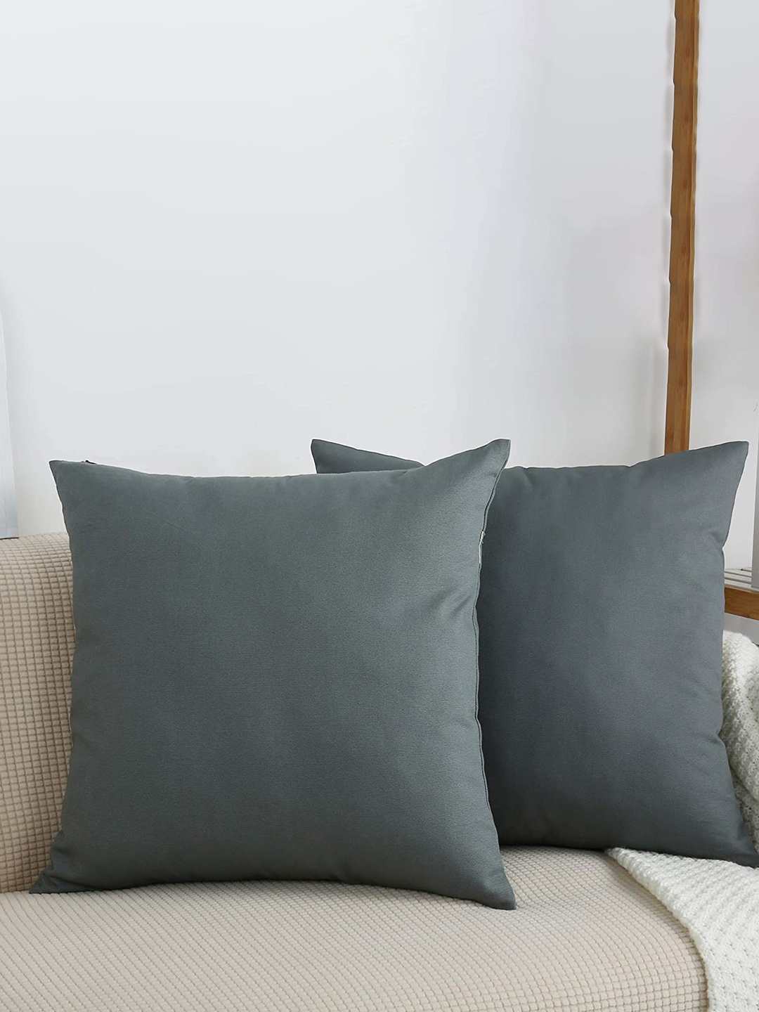 

CHANDERKASH Grey 2 Pieces Pure Cotton Square Cushion Covers
