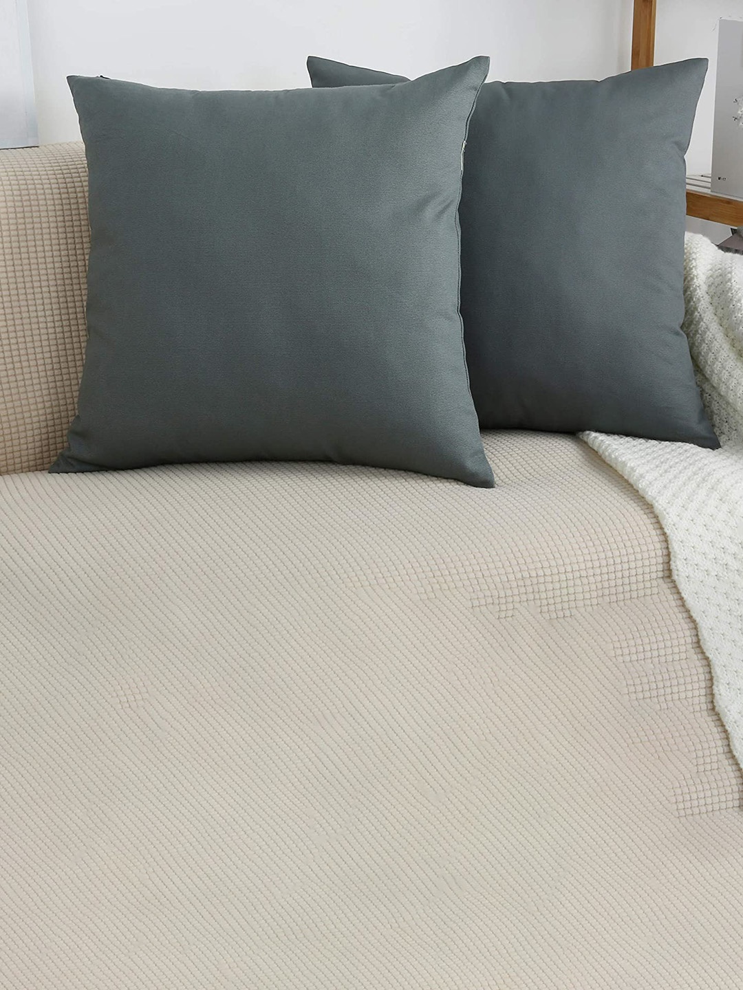 

CHANDERKASH Grey 2 Pieces Textured Pure Cotton Square Cushion Covers