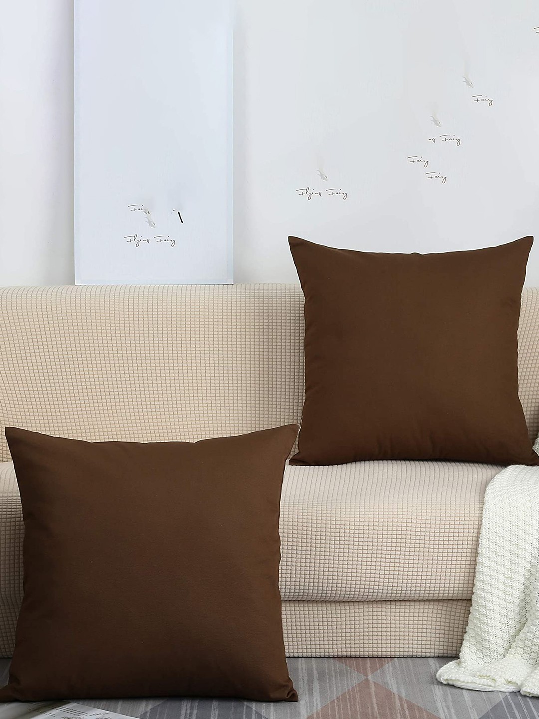 

CHANDERKASH Brown 2 Pieces Pure Cotton Square Cushion Covers