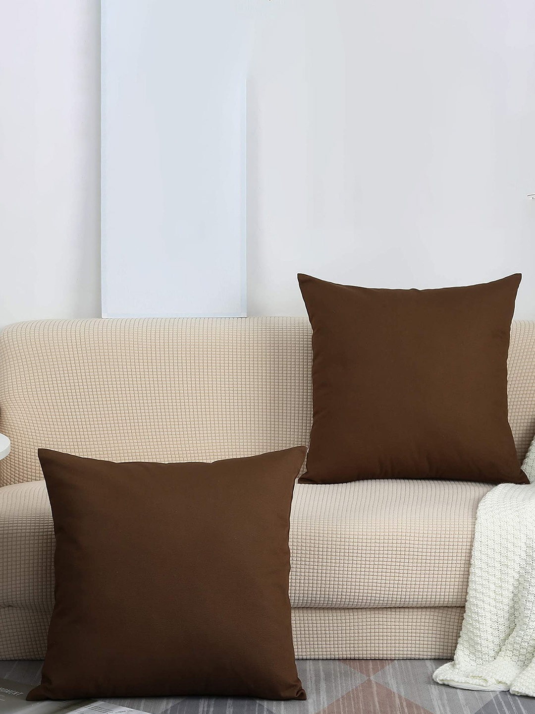 

CHANDERKASH Brown 2 Pieces Pure Cotton Square Cushion Covers