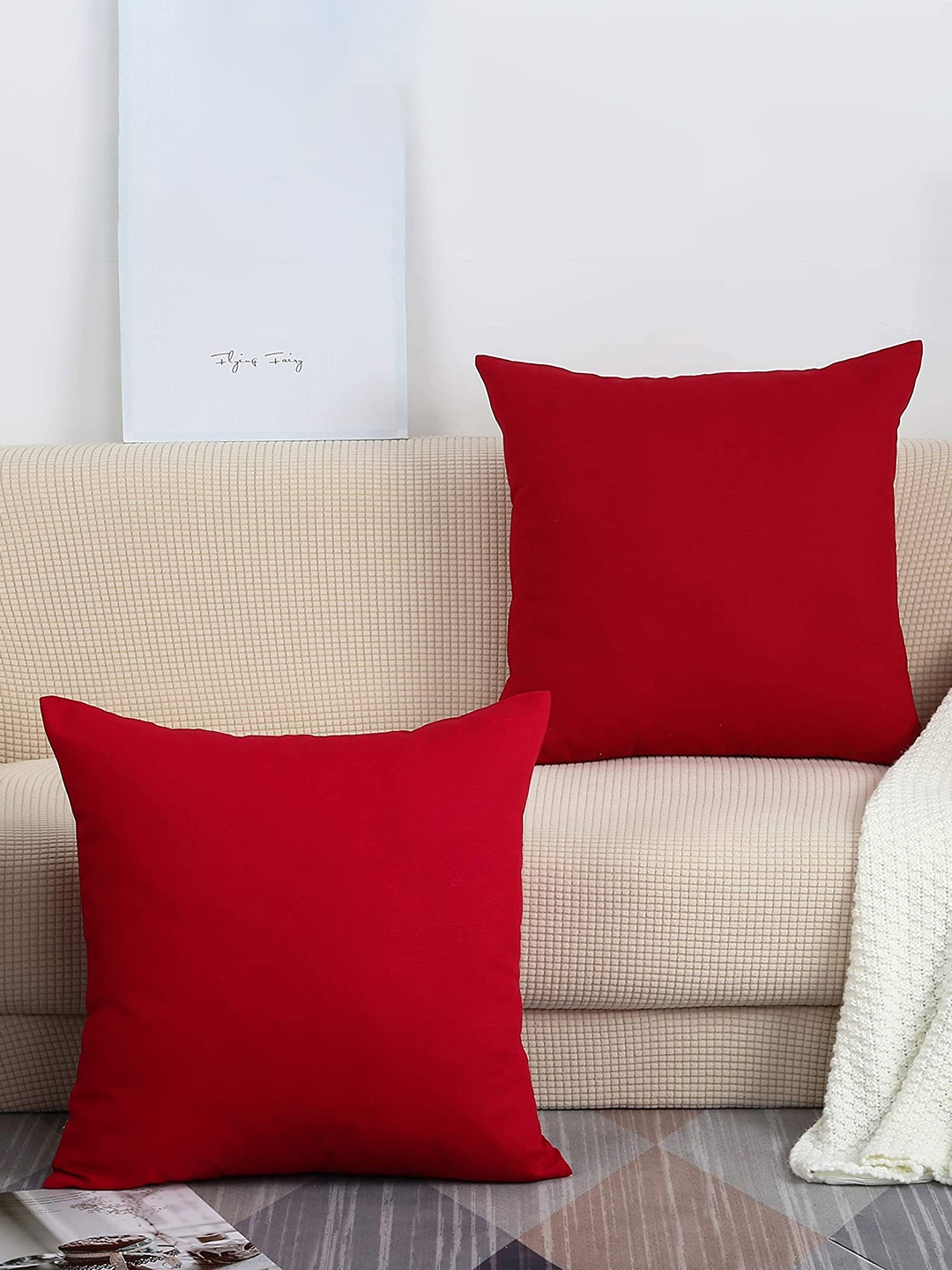

CHANDERKASH Red 2 Pieces Pure Cotton Square Cushion Covers
