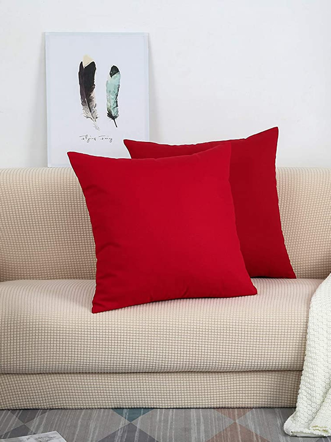 

CHANDERKASH Red 2 Pieces Cotton Square Cushion Covers