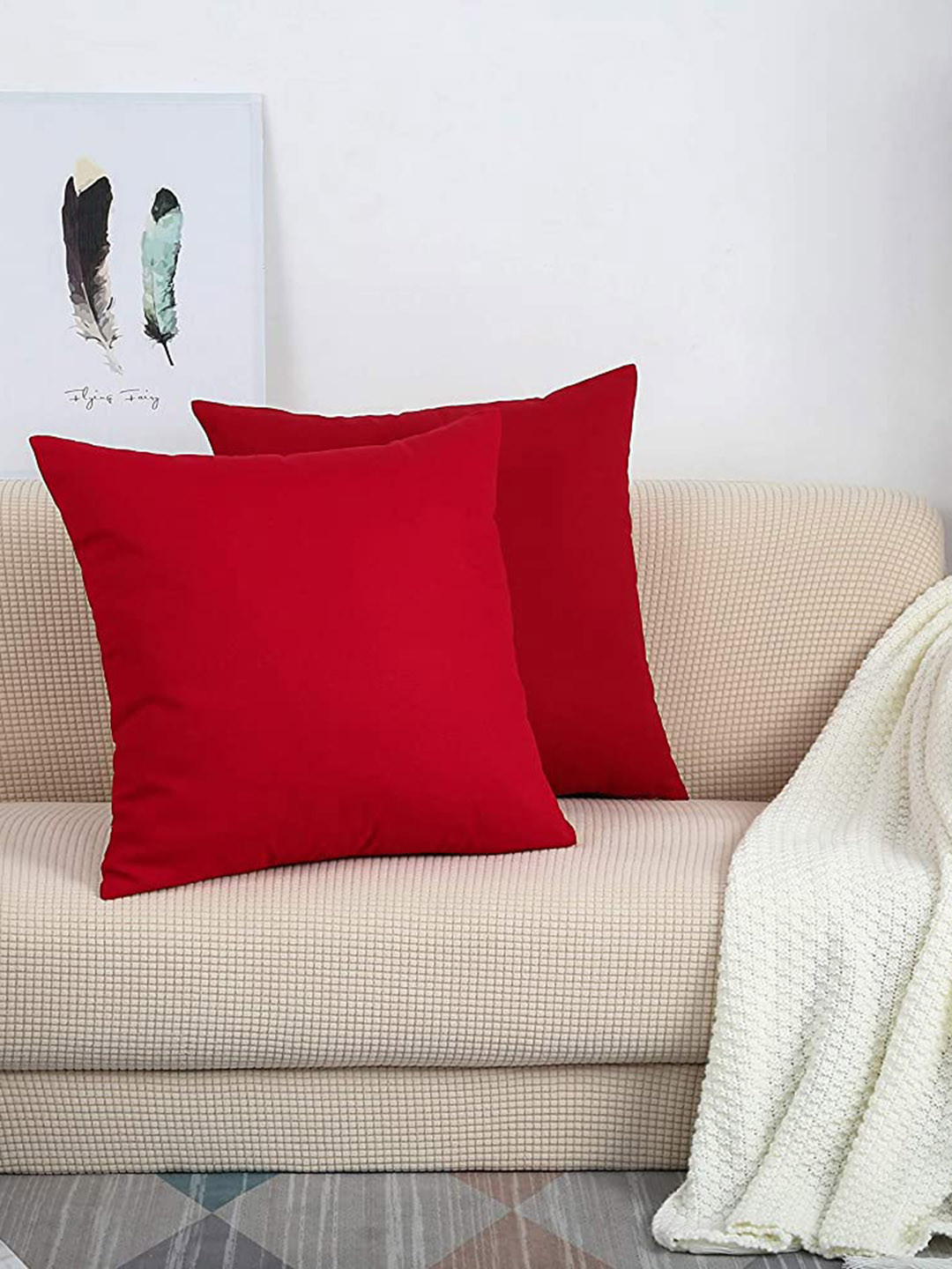 

CHANDERKASH Red 2 Pieces Pure Cotton Square Cushion Covers
