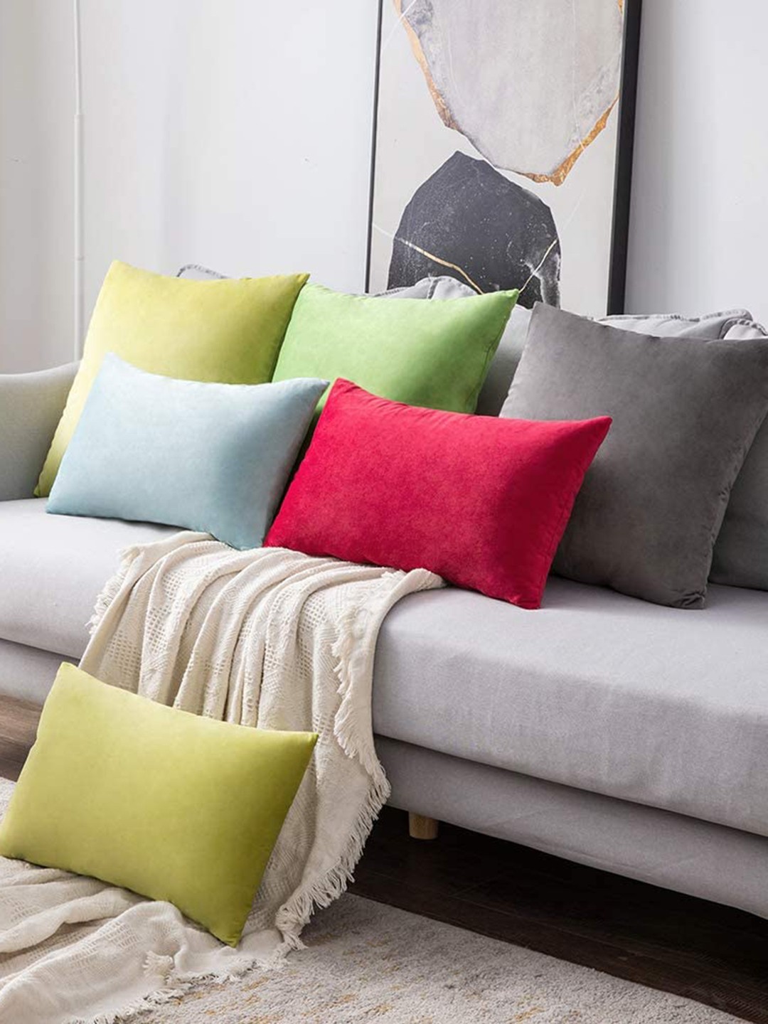 

CHANDERKASH Grey 2 Pieces Velvet Square Cushion Covers