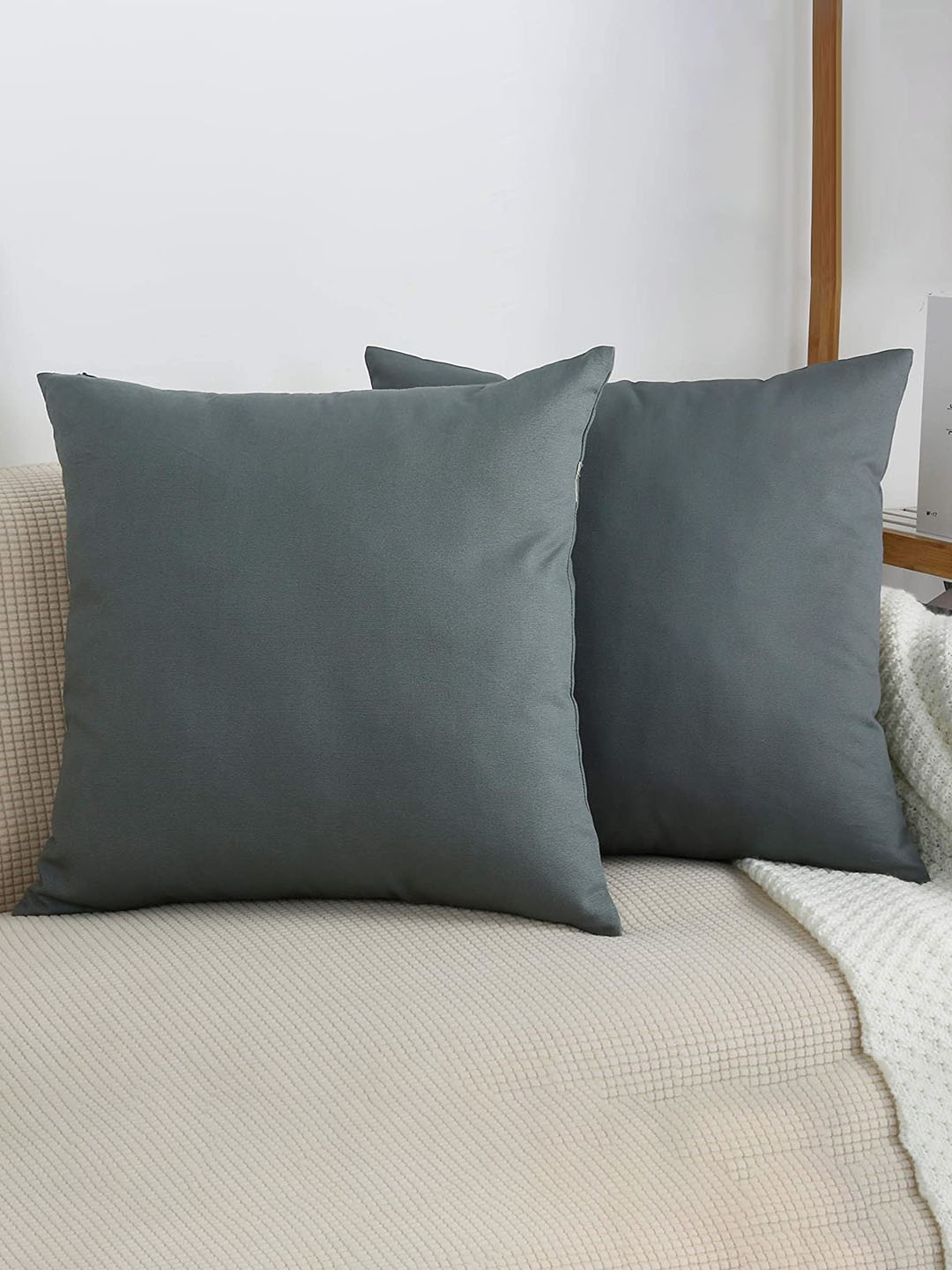 

CHANDERKASH Grey 2 Pieces Cotton Square Cushion Covers