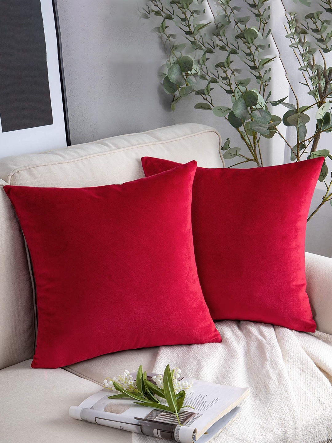 

CHANDERKASH Red 2 Pieces Velvet Square Cushion Covers