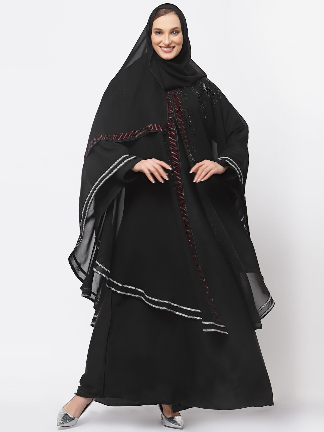 

KLOTTHE Embellished U-Neck Burqa With Scarf, Black