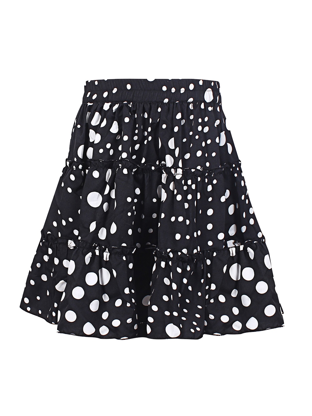 

R Cube Girls Polka Dots Printed Tiered A-Line Skirt, Black