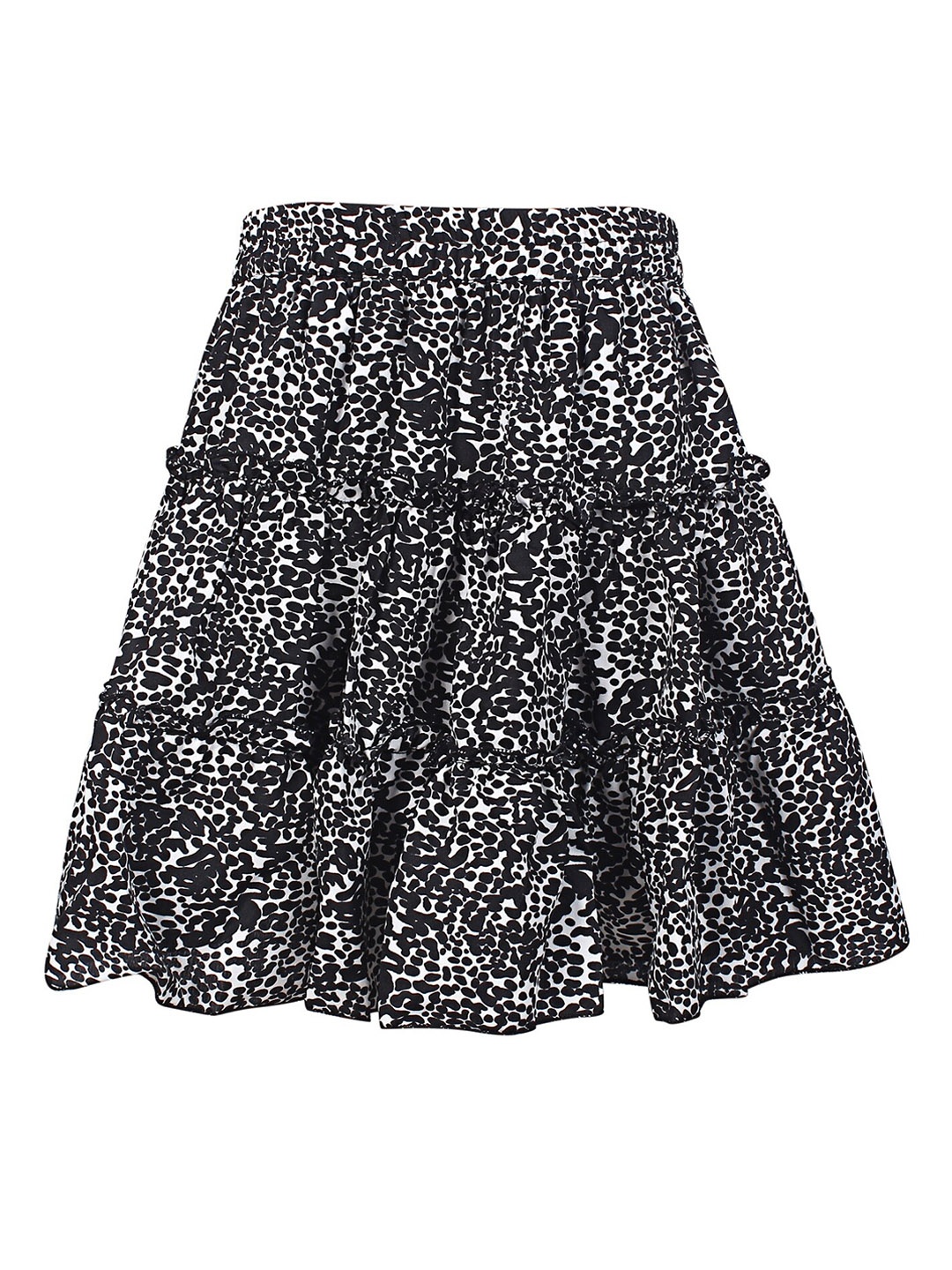 

R Cube Girls Printed Tiered Knee Length Skirt, Black