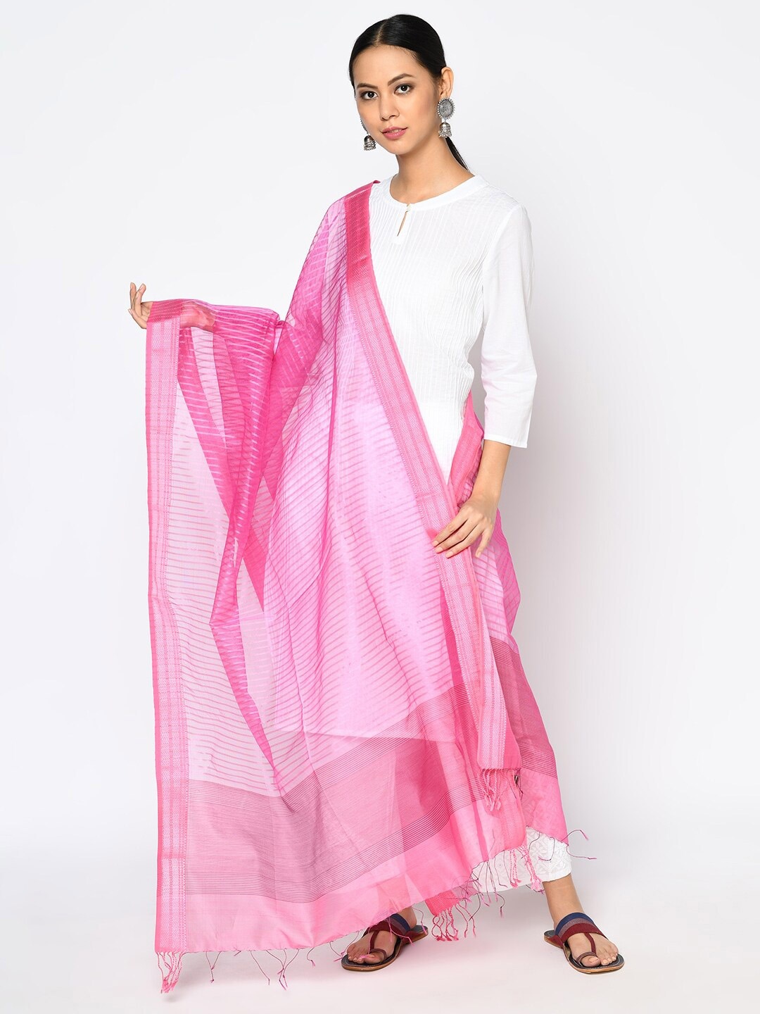 

Fabindia Woven Design Cotton Silk Dupatta, Pink