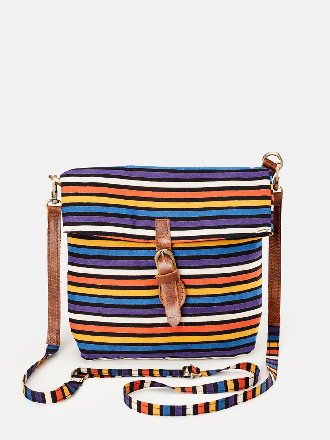 

Fabindia Striped Structured Sling Bag, Purple