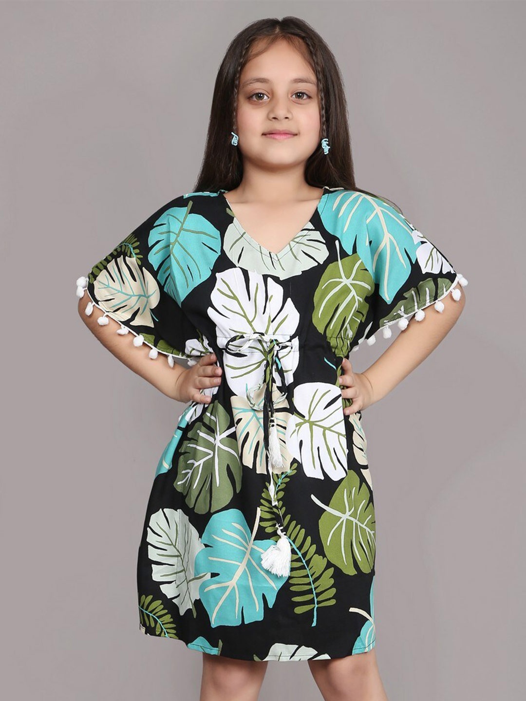 

Ninos Dreams Girls Floral Printed Cotton Kaftan Dress, Black