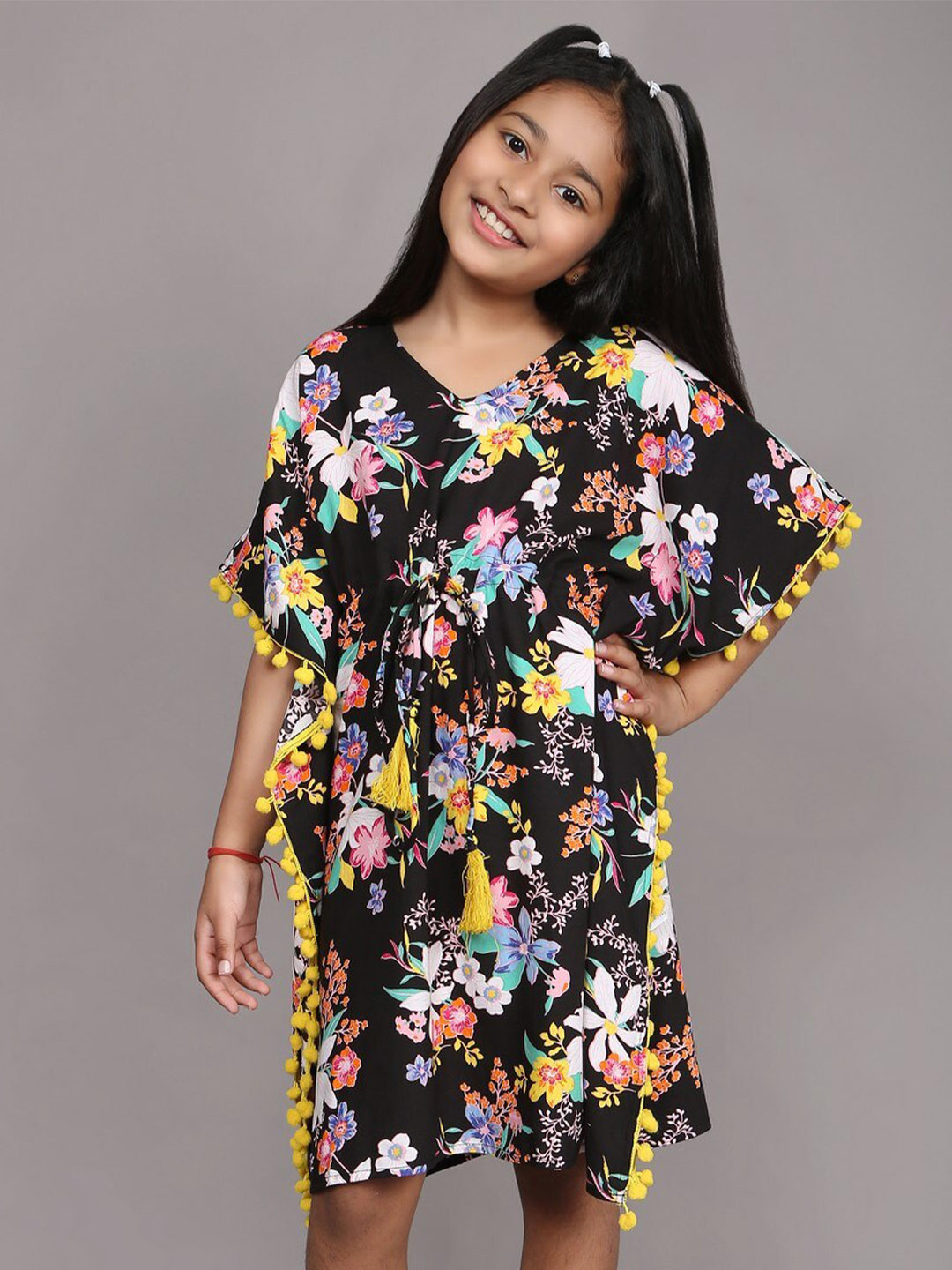 

Ninos Dreams Girls Floral Printed Kaftan Dress, Black