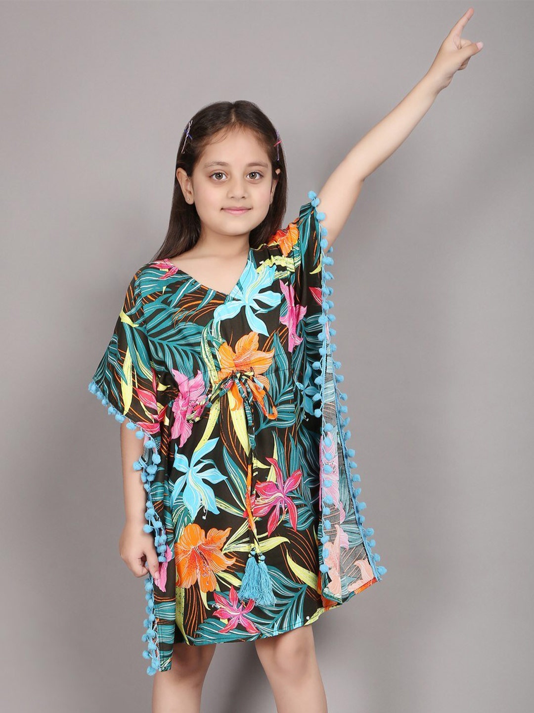 

Ninos Dreams Girls Floral Kaftan Dress, Black