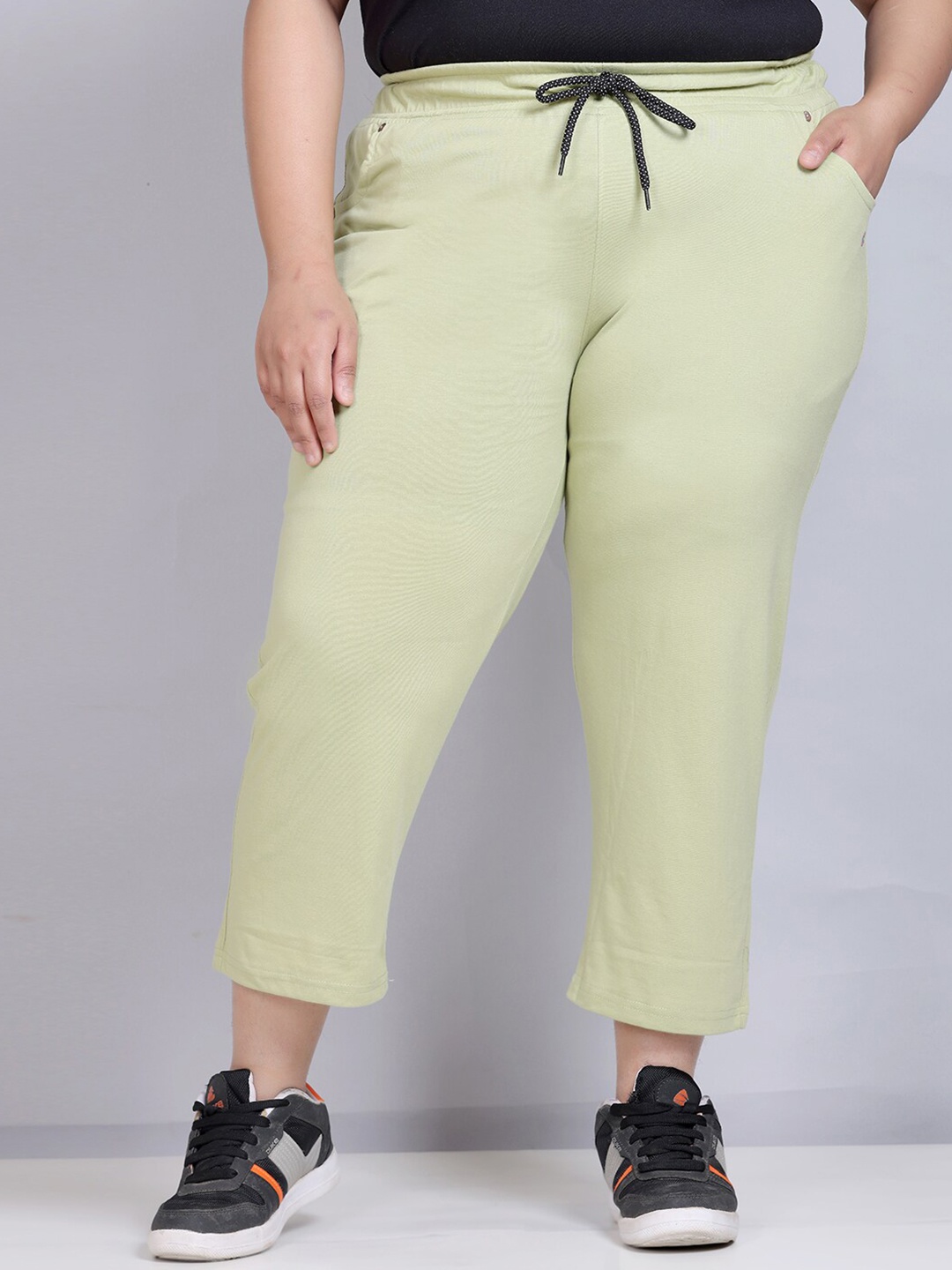 CUPID Women Plus Size Cotton Capris, Green