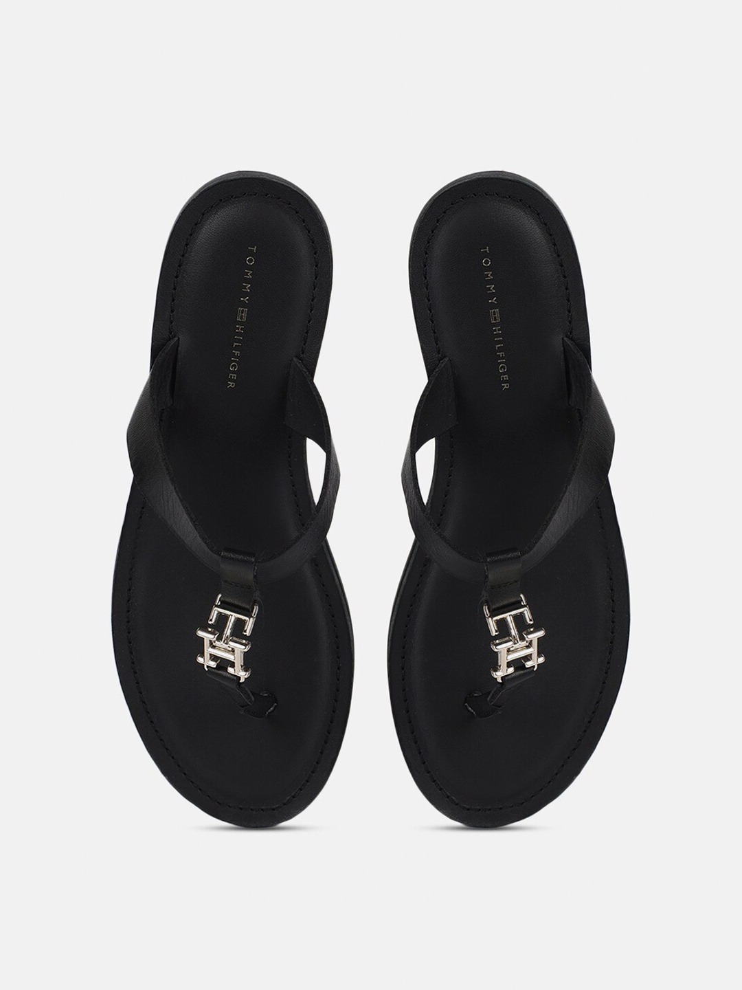 

Tommy Hilfiger Leather T-Strap Flats, Black