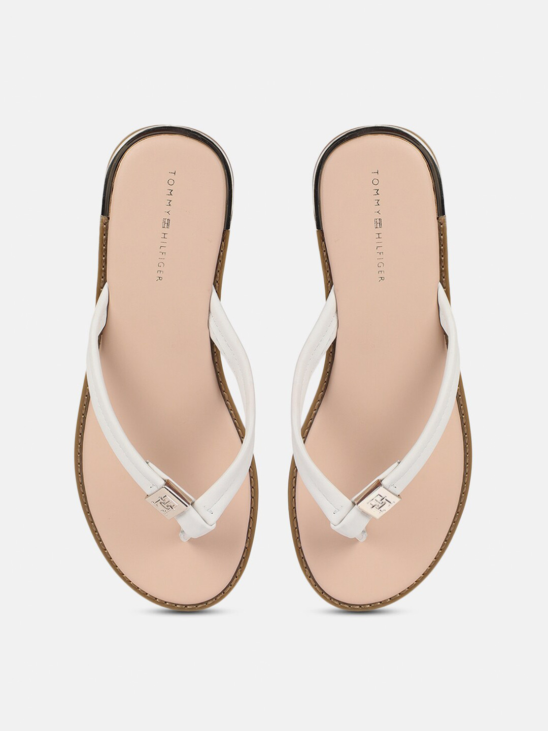 

Tommy Hilfiger Women Embellished Leather Open Toe Flats, Beige