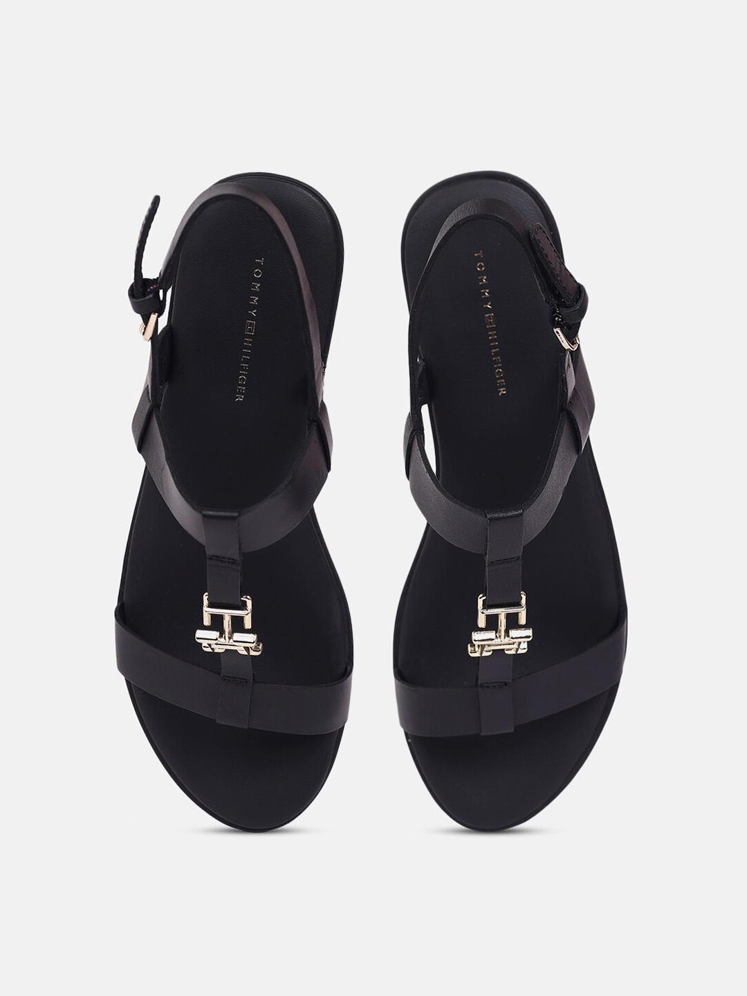 

Tommy Hilfiger Women Embellished Leather Open Toe Flats with Buckles, Black
