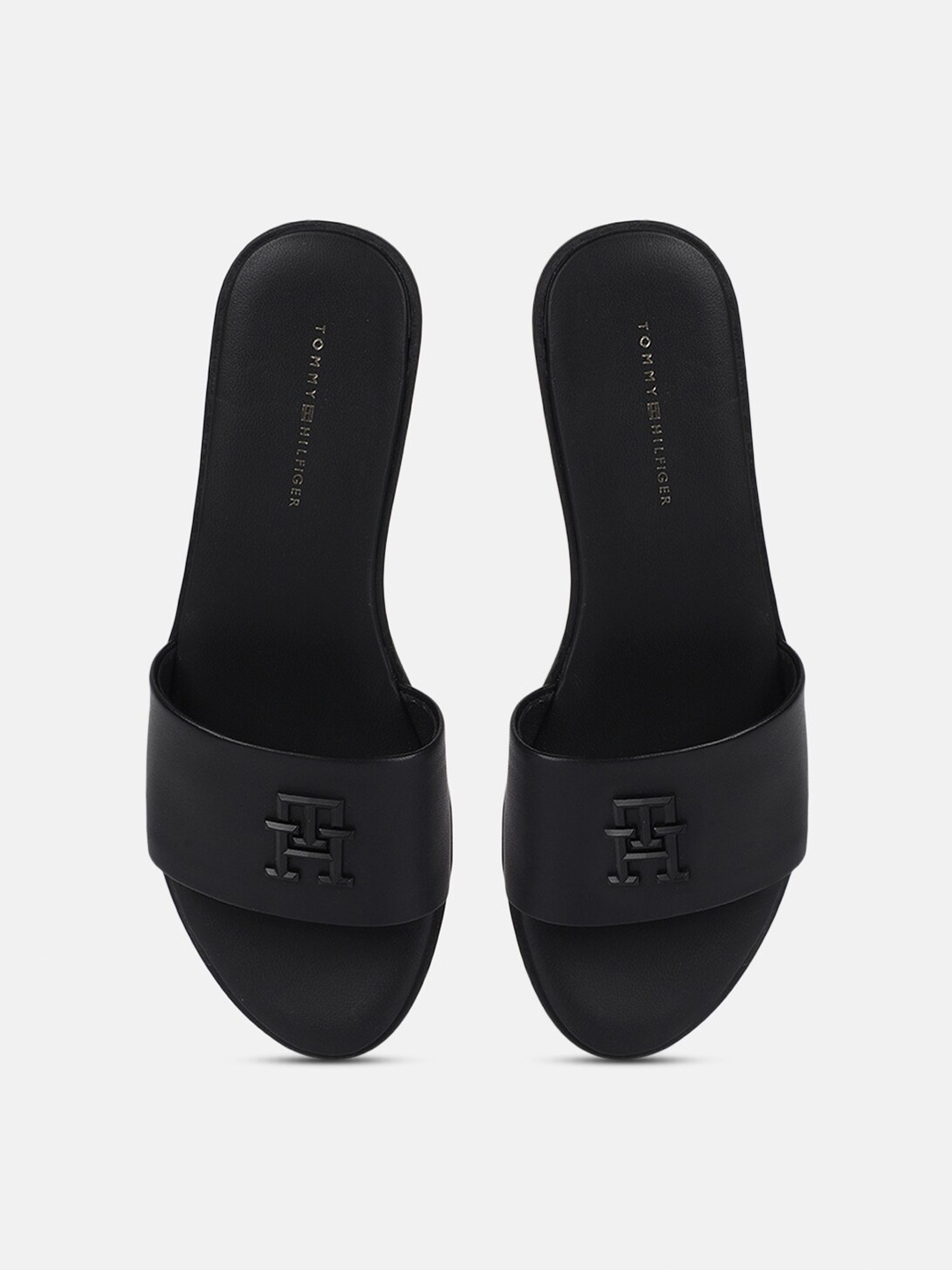 

Tommy Hilfiger Leather Open Toe Flats, Black