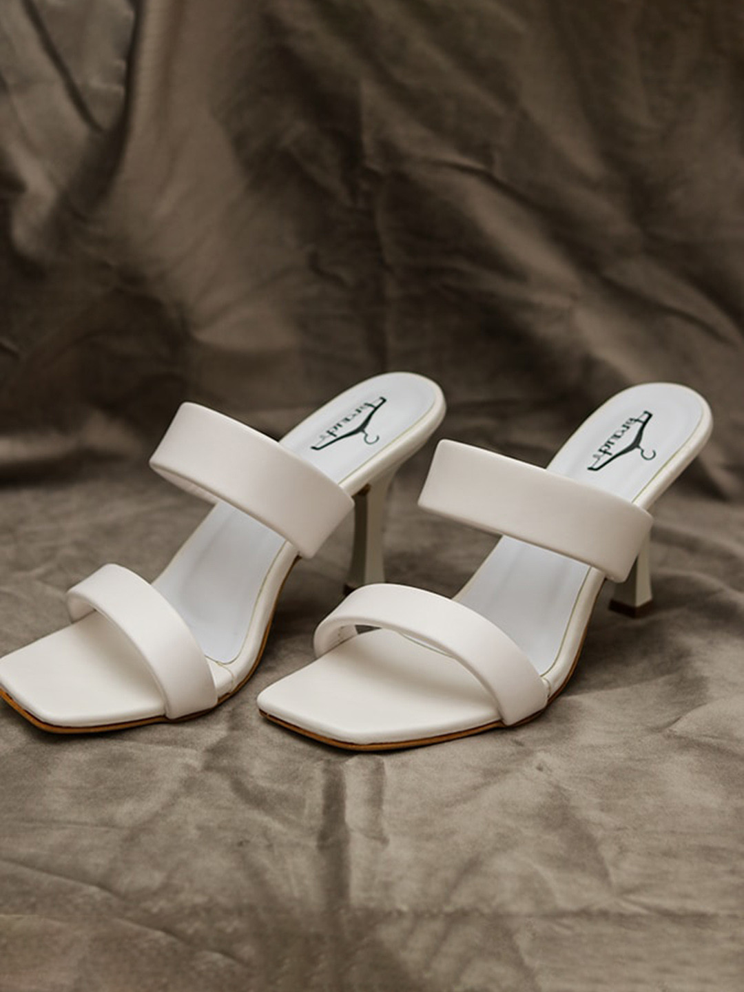 

Brauch Open Toe Double Strap Slim Heels, White