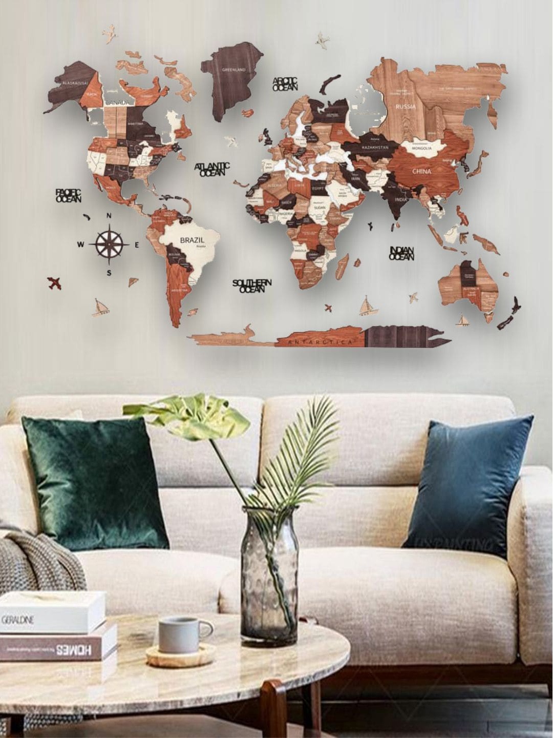 

The Art House Brown & Off-White 3D Wooden World map Wall Decor