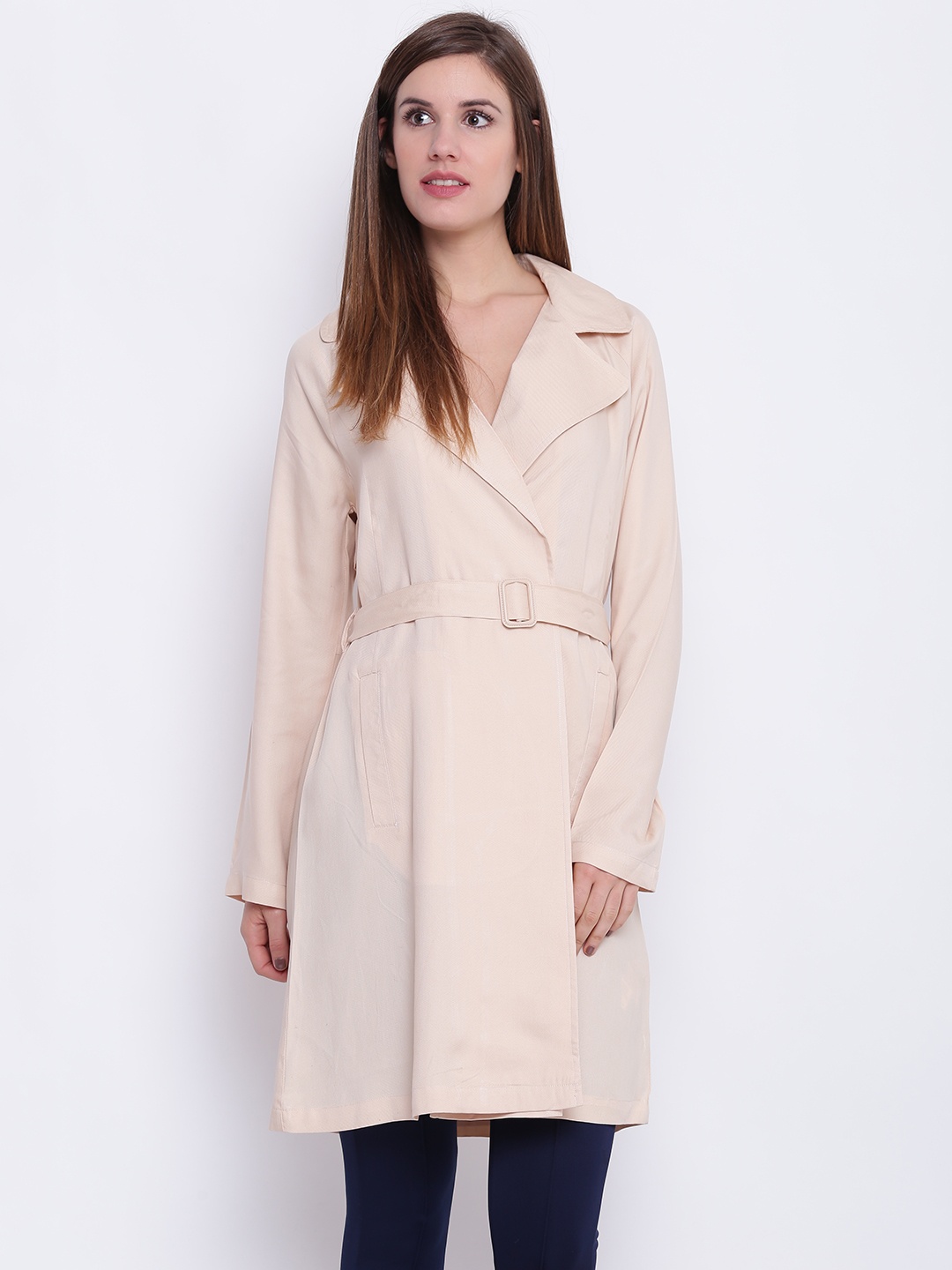 

FOREVER 21 Women Peach-Coloured Longline Wrap Coat