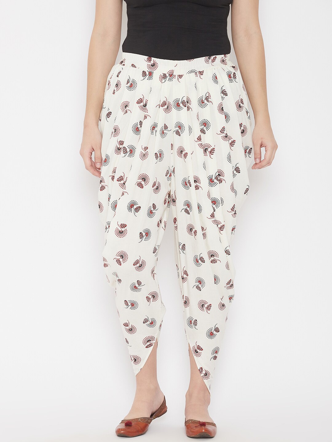 

TULIP 21 Women Mid-Rise Printed Loose-Fit Dhoti Pants, Off white